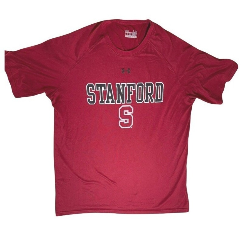 Under Armour Stanford Cardinal HeatGear Loose Fit Shirt Mens Large Red Short Slv